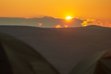 Obraz premium picturesque sunset in the mountains of the Southern Urals on an autumn evening