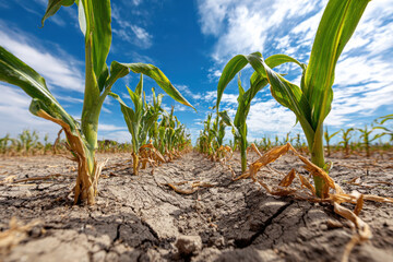 Corn Growing In A Field During A Drought