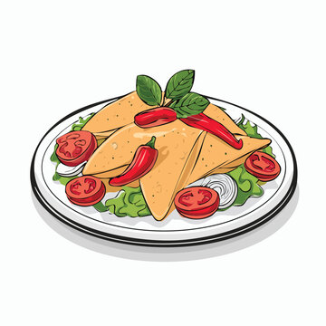 samosas with tomatoes and peppers on plate clip art preview