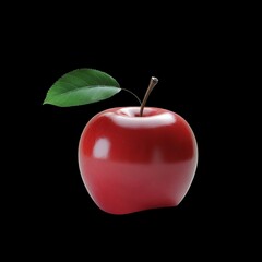 Obraz premium Realistic red apple with a green leaf on a black background