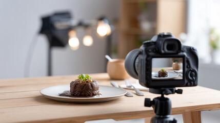 Behind the scenes food styling with camera setup and studio lighting