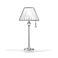 Obraz premium Floor lamp line drawing featuring smooth sketch-style strokes in a refined black and white vector design.