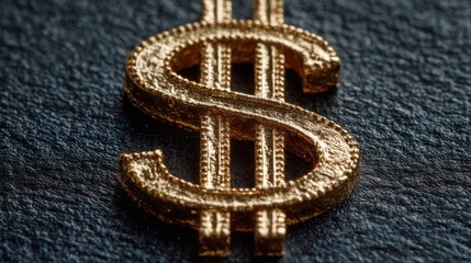Golden Dollar Symbol Close-Up Displaying Wealth and Financial Investment