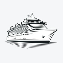 Obraz premium Cruise ship line drawing featuring smooth sketch-style strokes in a refined black and white vector design.