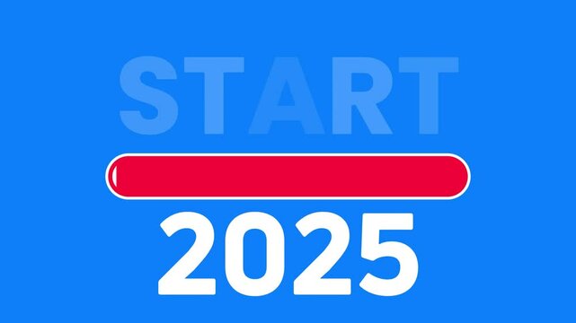 start 2025 concept with loading bar progress animation on blue background