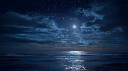 night sky, moonlight reflection on water, tranquil and magical mood, deep blue tones, romantic and peaceful background
