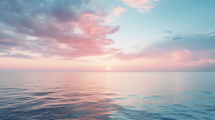 Fototapeta premium Early morning sky with subtle pastel hues of orange, lavender, and light blue, gentle sun rays emerging