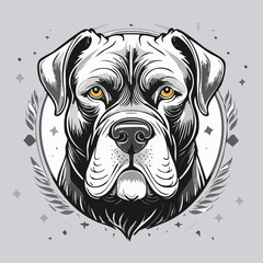 Cane Corso line drawing featuring smooth sketch-style strokes in a refined black and white vector design.