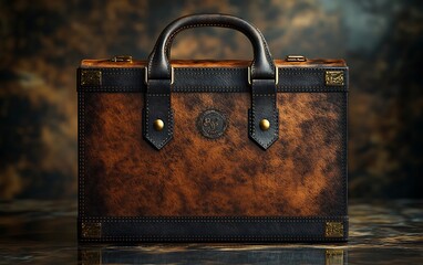 Vintage Leather Briefcase Mockup with Brass Detailing

