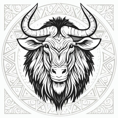 Obraz premium Wildebeest line drawing featuring smooth sketch-style strokes in a refined black and white vector design.