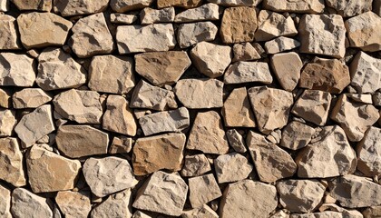Fototapeta premium Textured Stone Wall Background Dry Stacked Beige Brown Rock.