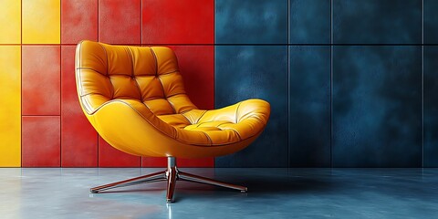 Yellow Swivel Chair Mockup in Colorful Modern Interior

