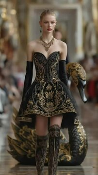 Elegant Model with Palace Runway, and Swan.