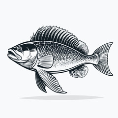 Obraz premium Coelacanth line drawing featuring smooth sketch-style strokes in a refined black and white vector design.