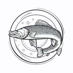 Snakehead Fish line drawing featuring smooth sketch-style strokes in a refined black and white vector design.
