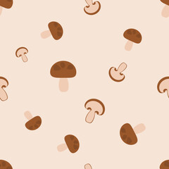 Seamless pattern with mushroom on light brown background vector. Flat design vector.