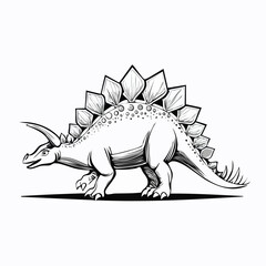 Stegosaurus line drawing featuring smooth sketch-style strokes in a refined black and white vector design.