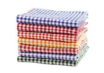 Stack of colorful checkered tablecloths