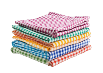 Stack of colorful checkered cloths