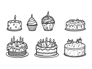Elegant Birthday Cake Line Illustration
