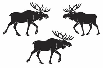 set of moose silhouette black isolated
