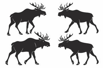 set of moose silhouette black isolated