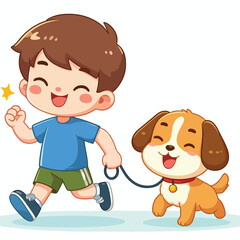 Cute boy cartoon vector jogging with dog