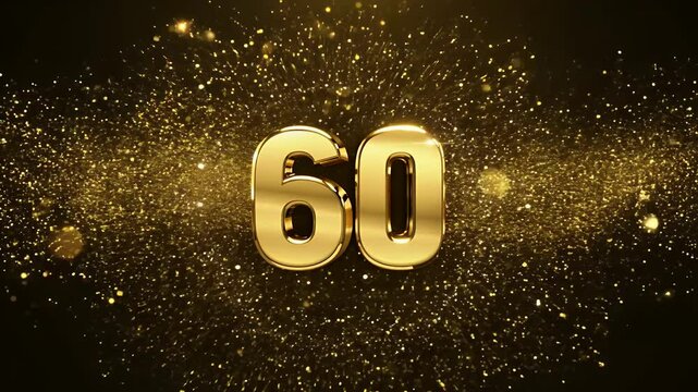 Celebrate 60 years motion graphic featuring sparkling golden particles elegant typography enhanced alpha channel seamless overlays