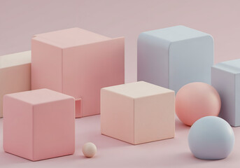 Minimalist Abstract Geometric Patterns with Pastel Gradients and 3D Textures