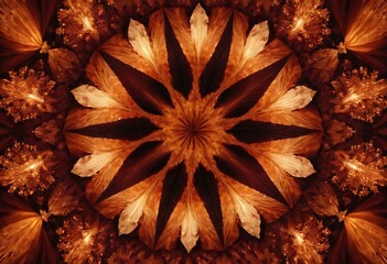 Floral Mandala: An intricate floral mandala in warm earthy tones, showcasing a mesmerizing display of petals arranged in a symmetrical pattern, evoking feelings of peace. Ai generated image