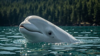 Fototapeta premium Close-up view of a beluga whale surfacing.
