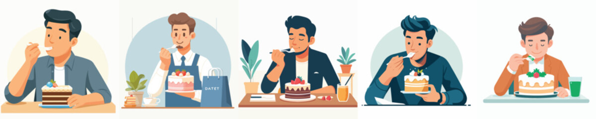 vector of a man eating a birthday cake
