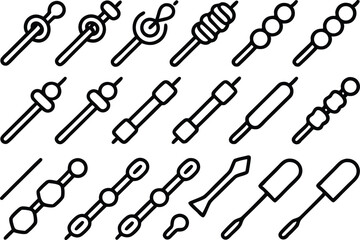 Naklejka premium Outline icon set of skewers collection isolated on transparent background