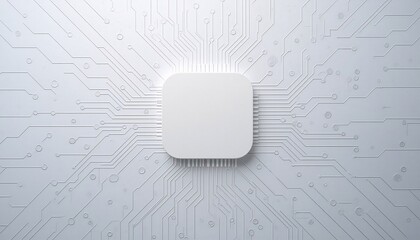 Futuristic Circuit Board with a White Cube on a Clean Background
