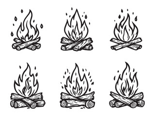 Campfire Outline Drawing Set