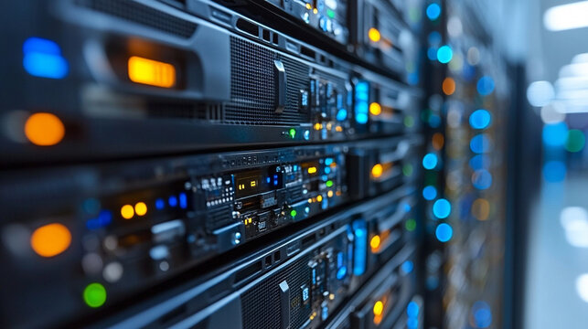 A sleek black NAS enclosure sits on a modern desk, front panel lit with dual drive bays and multiple connectivity ports. A clean, high-tech scene representing advanced data storage and networking.

