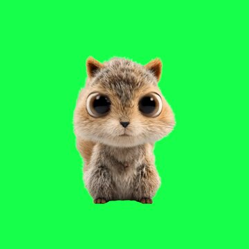 Cute cartoon chipmunk illustration animation, transparent 4K video, green screen