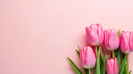 Bouquet of Vibrant Pink Tulips on a Soft Pink Background

