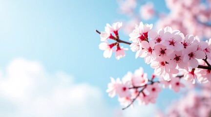 Pink Blossoms in Full Bloom Against a Bright Blue Sky