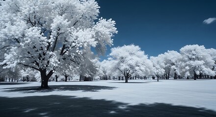 Mystical White Trees Under a Deep Blue Sky in Winter Wonderland