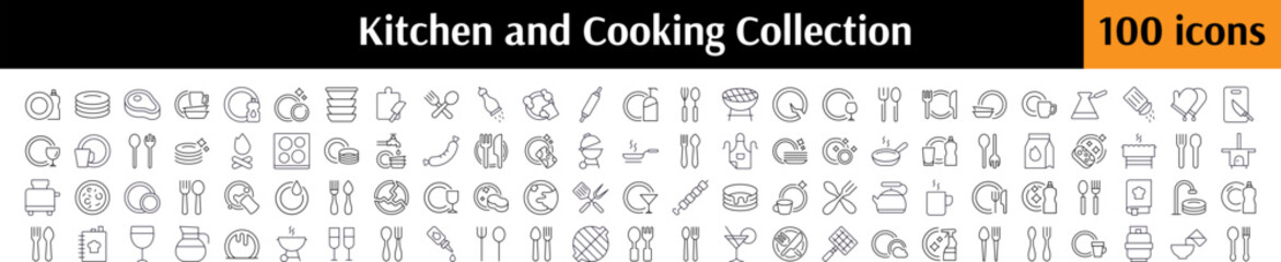 Cooking Icon Collection. Contains Icons of Utensil, Barbecue, Dish, Plate for Graphics, Concept, Apps