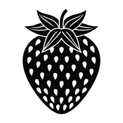 alpine strawberry line art vector icon black and white.