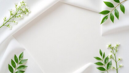 White Fabric with Green Leaves and Flowers