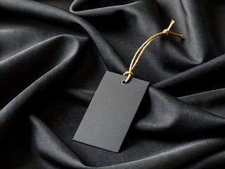 Elegant Black Blank Price Tag Mockup on Dark Fabric