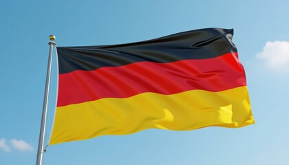German Flag Waving Proudly Against a Clear Blue Sky