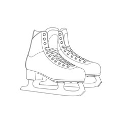 Pair of Ice Skates Isolated on White Background, Outline Drawing Style