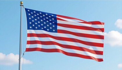 Fototapeta premium American Flag Waving Proudly Against a Clear Blue Sky
