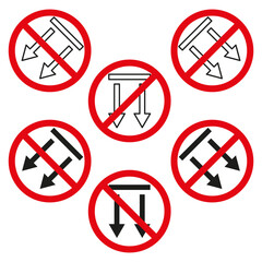 Prohibition icons set. Vector red circles. Forbidden black items. Abstract warning signs.
