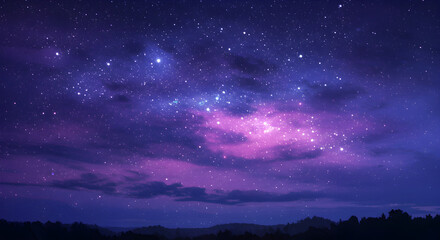 Fototapeta premium Stunning image of a starry night sky with purple and blue hues over mountains