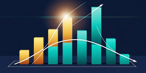 Rising Turquoise and Orange Bars with Trend Line

